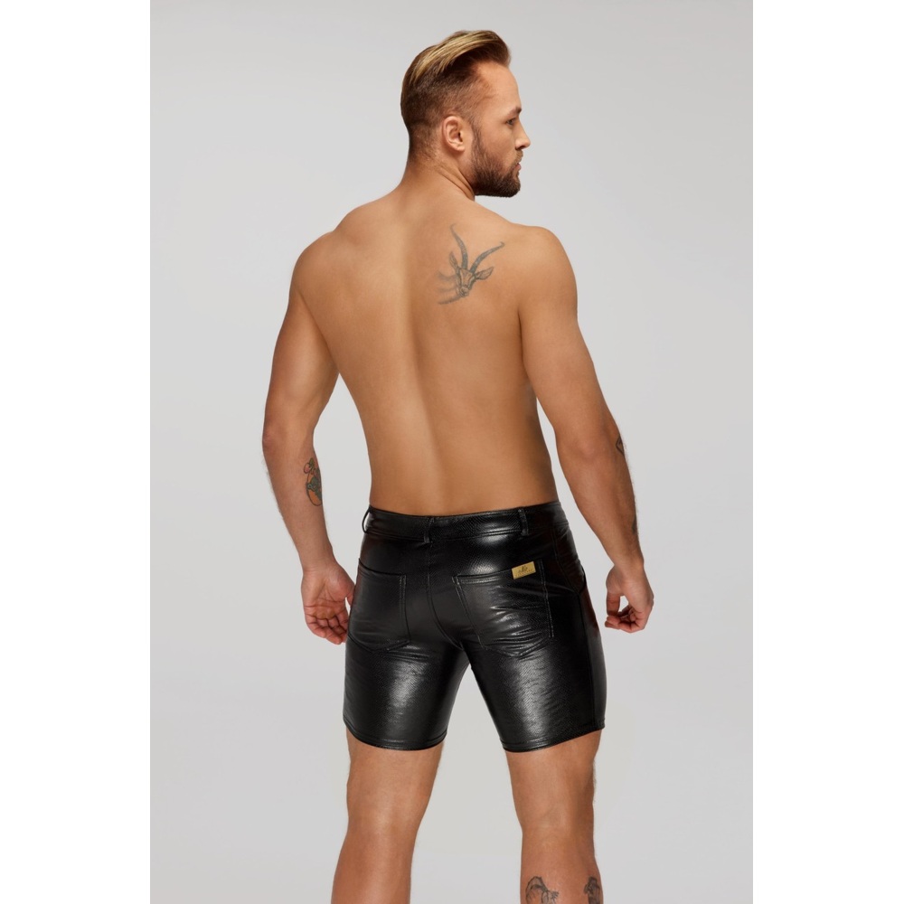 Noir Handmade - Mid-length snake wetlook with back pockets Korte broek - Zwart